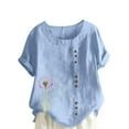 thumbnail image 1 of Vestidos Casuales Para Mujer, Blusas De Mujer De Moda Blusa informal de lino con cuello redondo y manga corta con botones para mujer, talla grande, estampada, 1 of 2