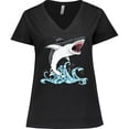 thumbnail image 3 of Inktastic Great White Shark Jumping Women's Plus Size V-Neck T-Shirt, 3 of 5