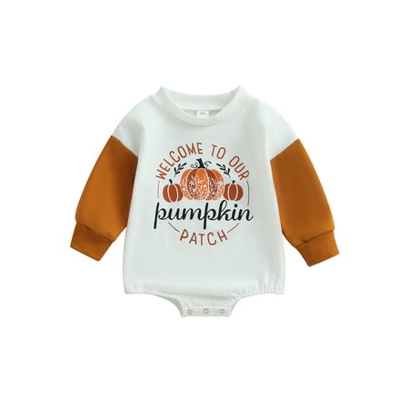 

Bagilaanoe Newborn Baby Girl Boy Halloween Romper Sweatshirt Long Sleeve Bodysuit Pumpkin Letter Print Pullover 3M 6M 12M 18M Infant Casual Tee Tops