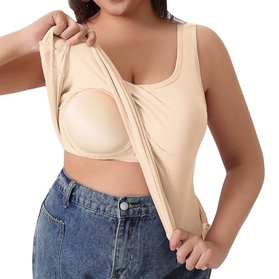 BILIKEYU Women's Tank Tops, Cotton Shelf Bra Cami Shirts Double Lined Spaghetti Strap Sleeveless Undershirts for Women Basic Cute Going Out Summer Tops, Beige