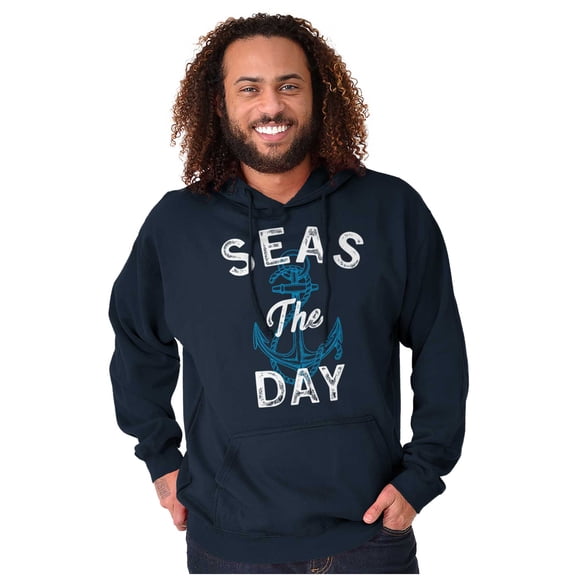 Seas The Day Cute Beach Anchor Unisex Plus Fleece Graphic Hoodie Brisco Brands 2X