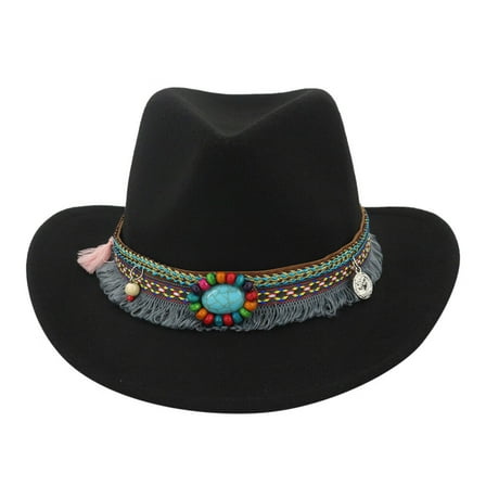 DOPI Winter Men & Women's Woven Cowboy Hat Classic Cattleman Outdoor Hat BlackOne size
