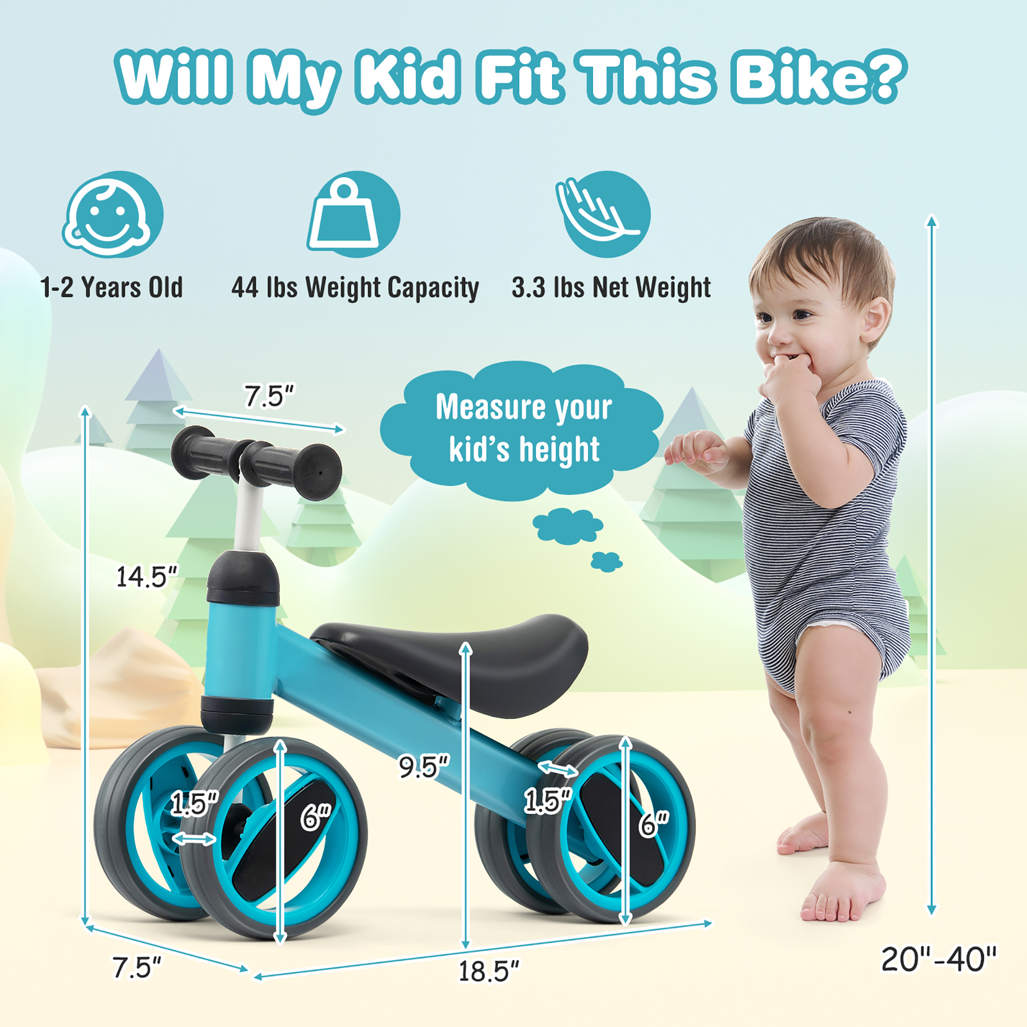 Costway Baby Balance Bike Toddler Riding Toys  w/ 4 Wheels Blue - image 4 of 10