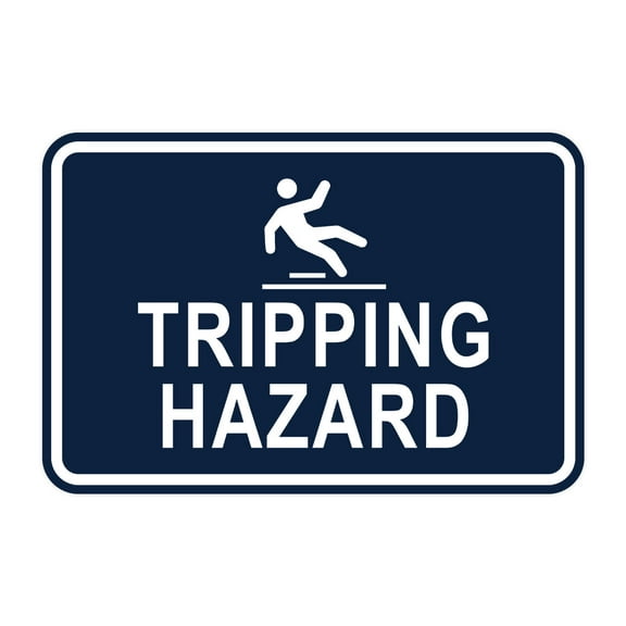 Signs ByLITA Classic Framed Tripping Hazard Graphic Durable ABS Plastic | Laser Engraved | Easy Installation | Elegant Design Sign (Navy Blue / White) - Large