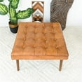 thumbnail image 3 of Alvar Mid-Century Modern Square Tufted Genuine Leather Ottoman in Tan, 3 of 6