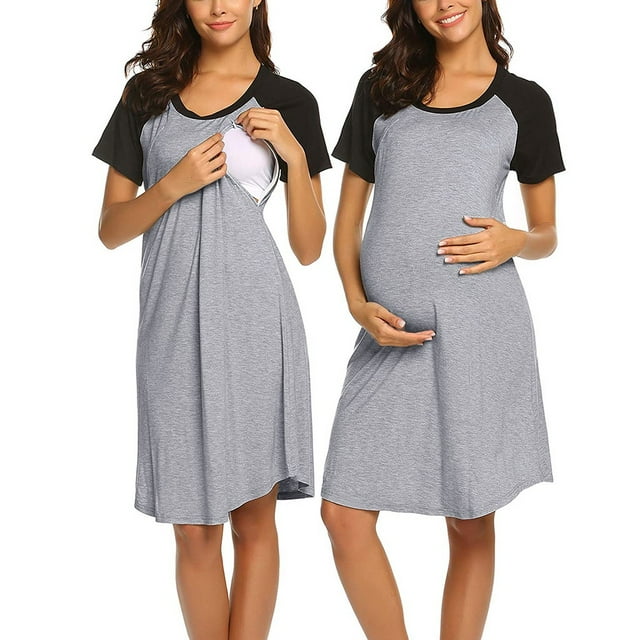 PMVFHDE Robe de Maternité Femmes Robe de Maternité Chemise de Nuit d'Allaitement Chemise de Nuit d'Allaitement Vêtements de Nuit Vêtements de Maternité Gris,m