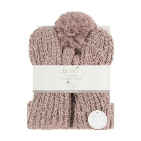 Lemon Women's Snow Storm Beanie and Mitten Set One Size Pink/Purple - CW-1045