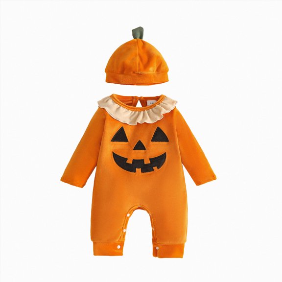 KPOPLK Newborn Baby Girl Fall Winter Outfit Set Plaid Romper Long Sleeve Clothes Jumpsuit with Bow Headband(6-12 Months,Orange)