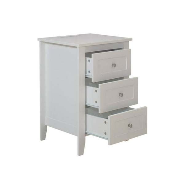 GZXS 3-Drawers Nightstand, Wood Modern White Bedside Table for Bedroom