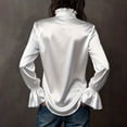 thumbnail image 6 of Women's Satin Button Down Shirt, Long Sleeve Bell Sleeve Blouse, Elegant Solid Color Collared Top for Wrinkle Resistant Formal Office Wear and Daily Outfits White L, 6 of 6