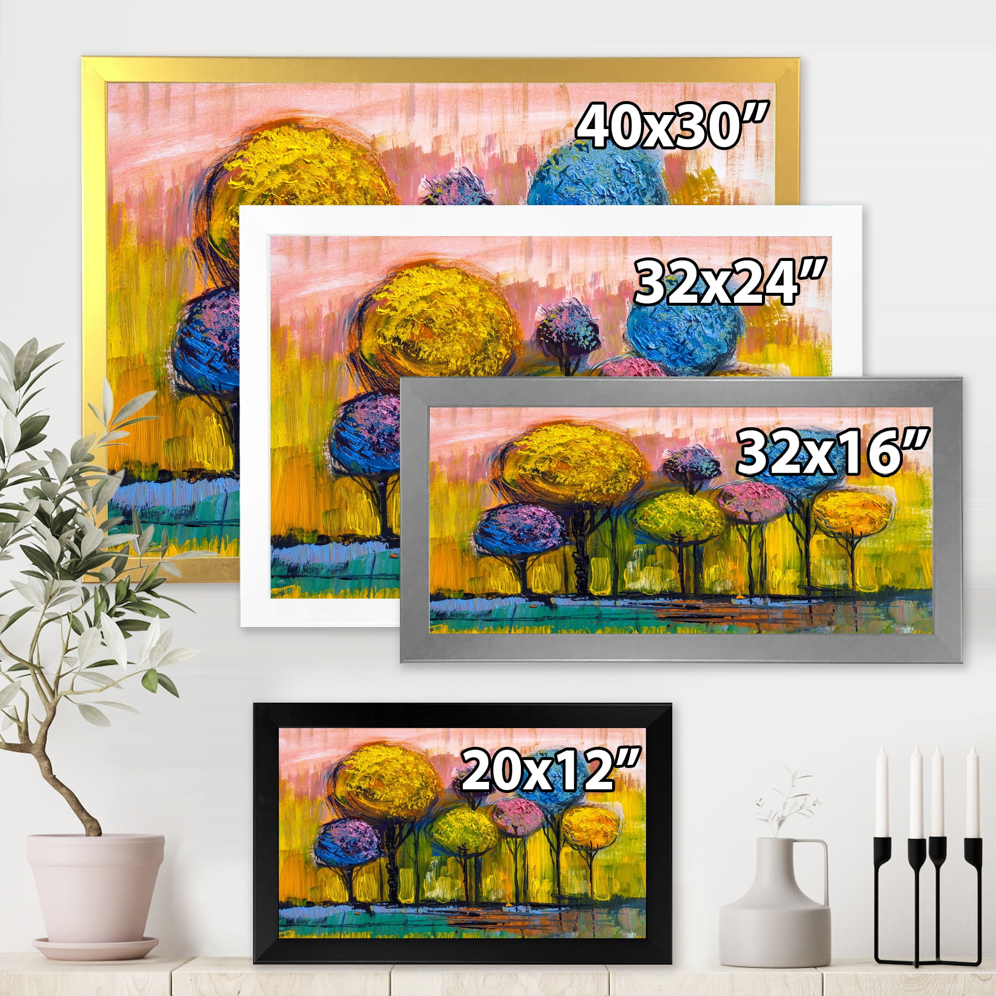 Designart 'Colourful Landscape Trees Impressionist IV' Modern Framed Art Print