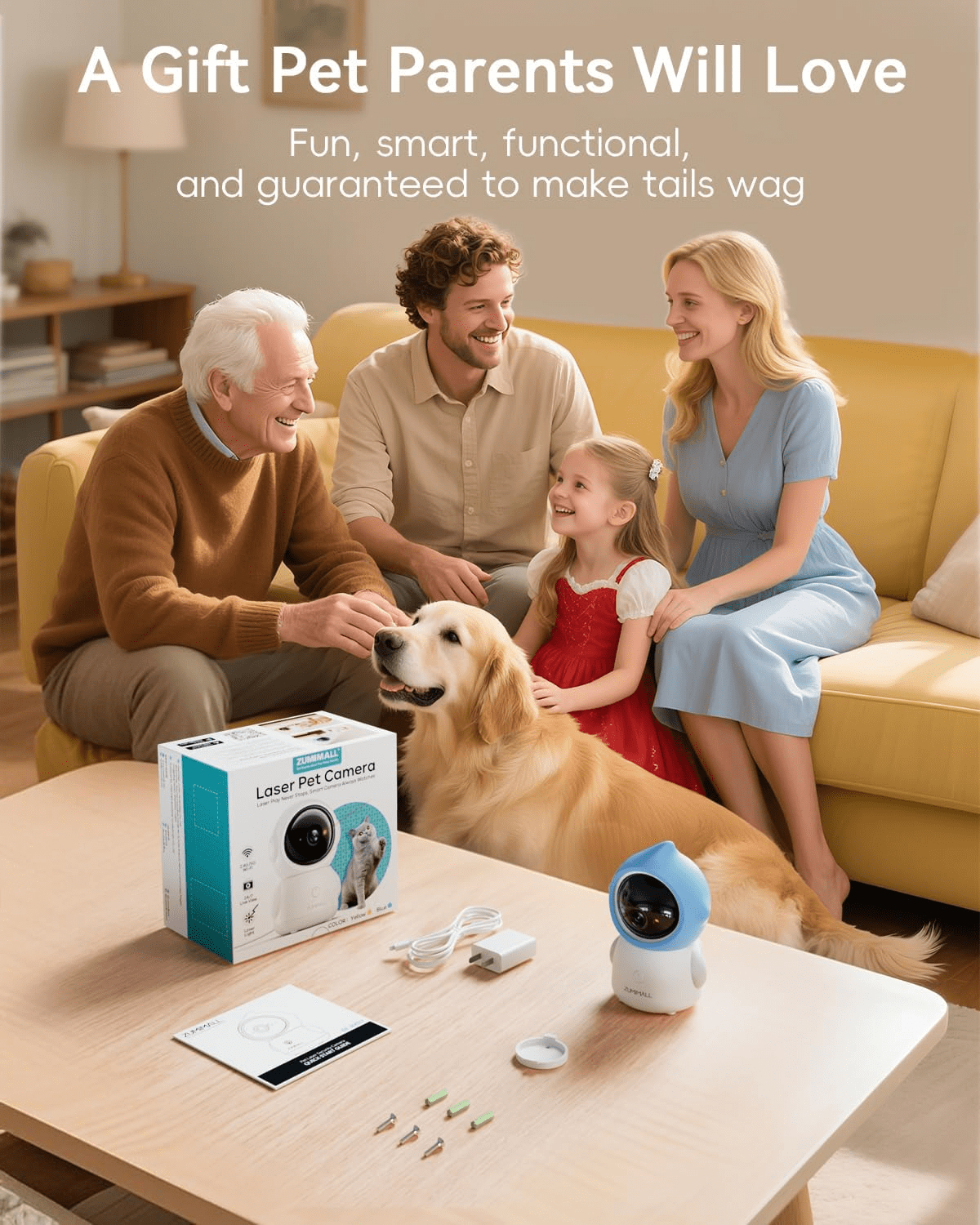 ZUMIMALL 2K Pet Camera with App-Controlled Laser Toy, 360° PTZ Indoor Camera for Cats & Dogs, 5G WiFi, Motion Tracking, Night Vision & 2-Way Audio