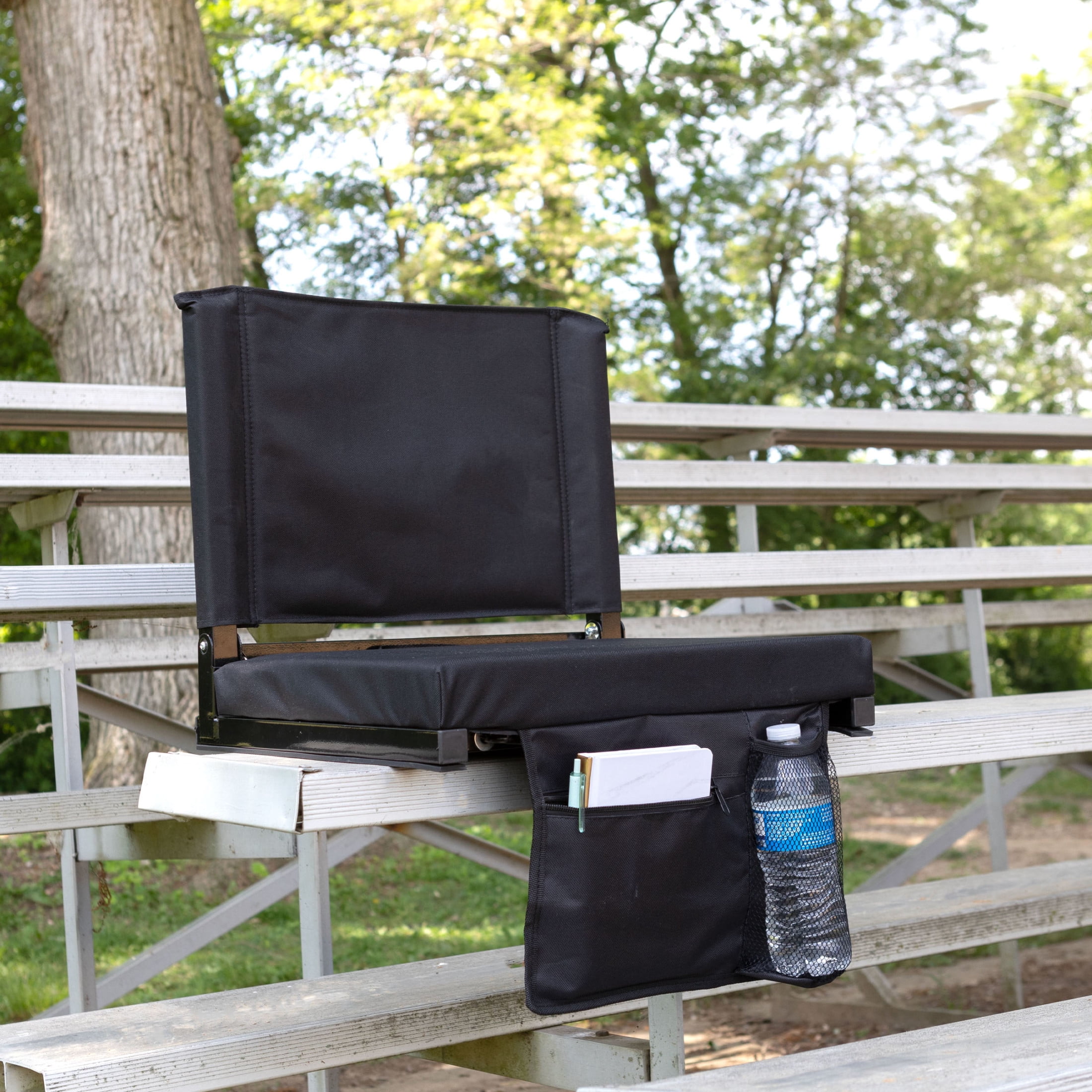 Home-Complete Bleacher Seat - Stadium Seat Cushion with Back Support, Black