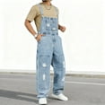 thumbnail image 4 of Overalls for Men Work Utility Jumpsuit Denim Bib Coveralls with Multi Pockets(Light Blue,2XL), 4 of 12