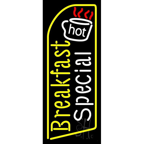 Hot Breakfast Special LED Neon Sign 10 x 24 - inches, Clear Edge Cut Acrylic Backing, with Dimmer - Bright and Premium built indoor LED Neon Sign for restaurant window and interior decor.