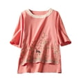 thumbnail image 2 of Wycnly Womens Tops Dressy Casual Loose Fit Irregular Side Slit Cotton Linen Fashion Pullover Shirts Summer Short Sleeve Round Neck Tops Leaves Print Blouse Pink m, 2 of 5