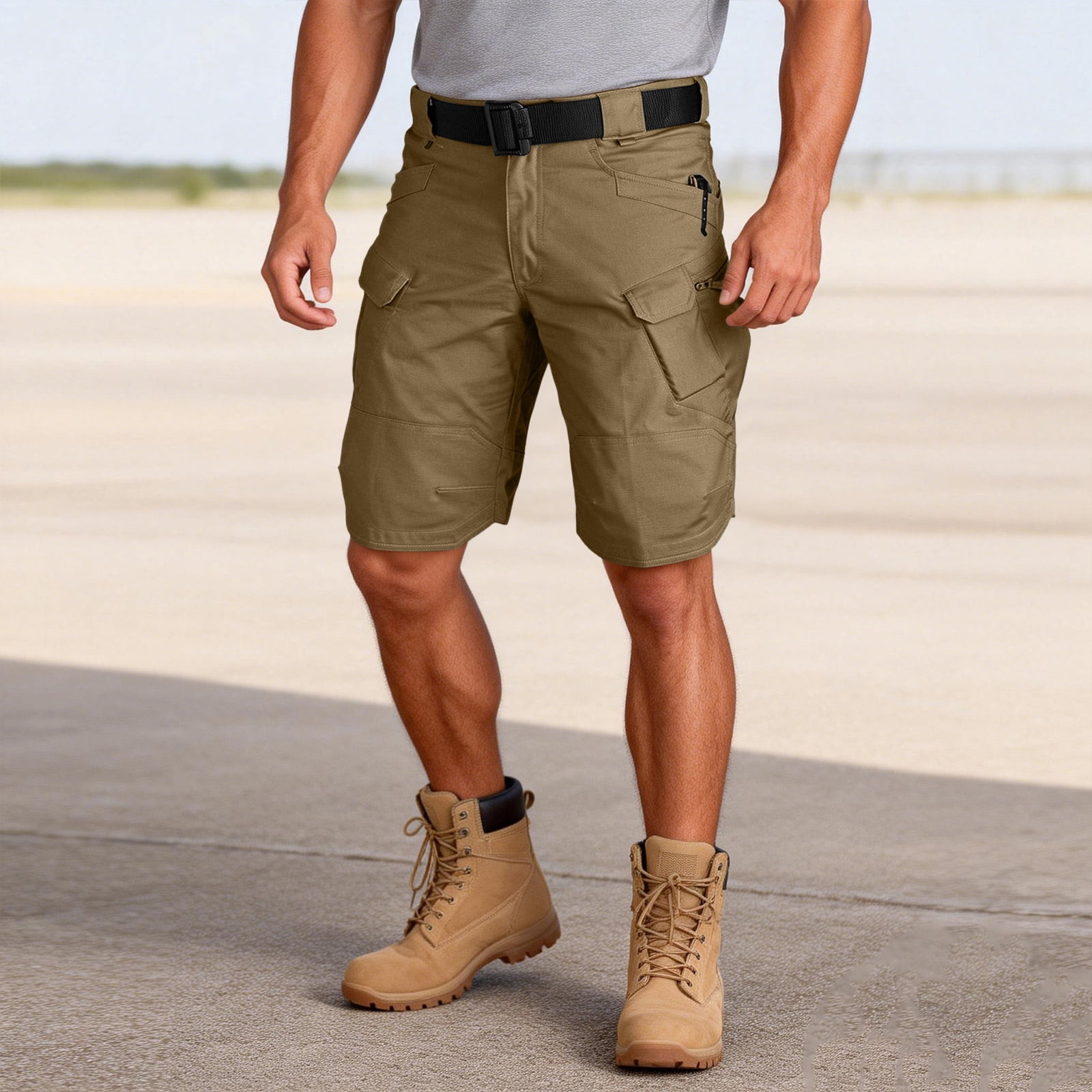 Mens Swim Trunks Men's Casual Resort Tactical Multi-Pocket Cargo Shorts Workwear Utility Crop Pants with Hook and Loop Patches Summer Outdoor Hiking Fishing Shorts Brown 4XL