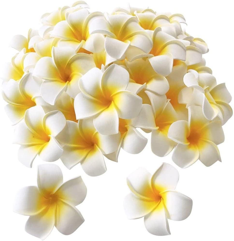 100 Artificial Flower Foam Yellow Plumeria Heads Home Party Decoration 