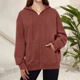 thumbnail image 5 of Inglocry Womens Zip Up Hoodies Oversized Fleece Plain Y2K Hoodie Jackets Athletic Zipper Hooded Sweatshirt with Pockets Brown S, 5 of 5