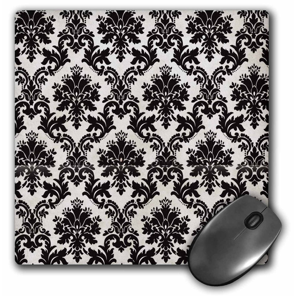 3dRose Black Dark Damask, Mouse Pad, 8 by 8 inches