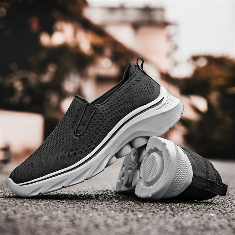HAOSHIDUO Slip On Walking Shoes for Men Soft Breathable Anti slip Shock Absorption Fabric Middle aged and Elderly Shoes Large Size Walmart