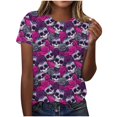 thumbnail image 2 of Xdegoge Women's Floral Sugar Skull T-Shirts Short Sleeve Crewneck Day Of The Dead Graphic Tees Casual Summer Novelty Tops Vintage Printed Tee Shirts, 2 of 6