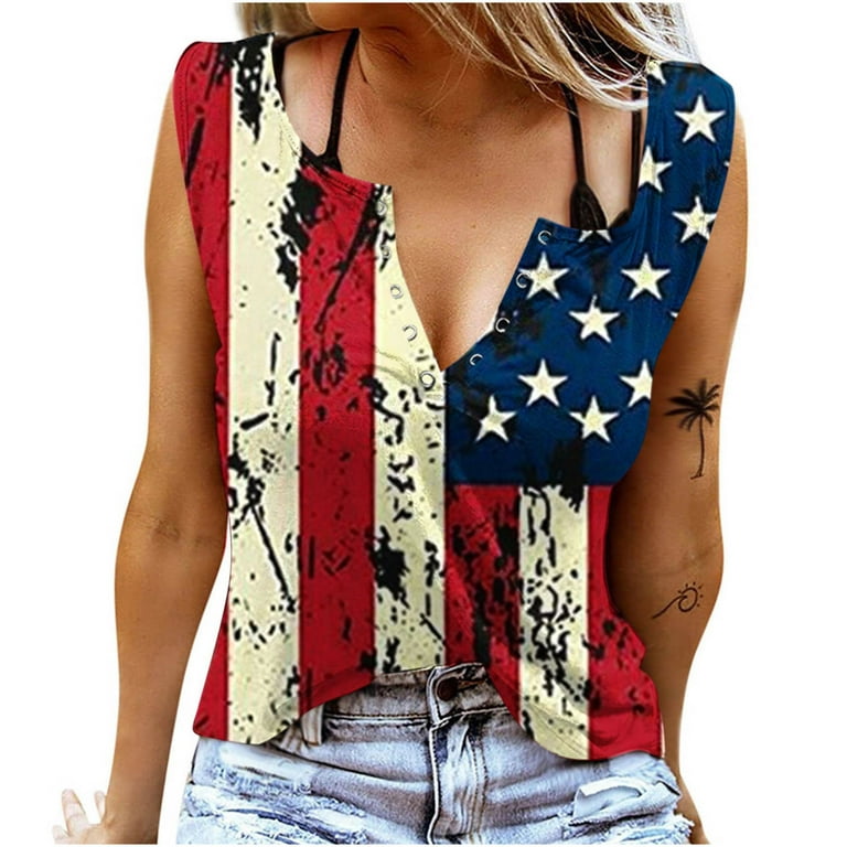 YWDJ Independence Day Tank Tops American Flag Clothing Fashion Casual  Sleeveless V Neck Tops Ladies Blouse Button Vest Independence Day Apparel  Get Your Party Started Show Your Pride 3-Wine M 