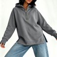 thumbnail image 6 of Edvintorg Quarter Zip Women Long Sleeve Loose Casual Hoodie Fall Winter Solid Color Hooded Sweatshirt Women Clothes Gray S-2XL, 6 of 8