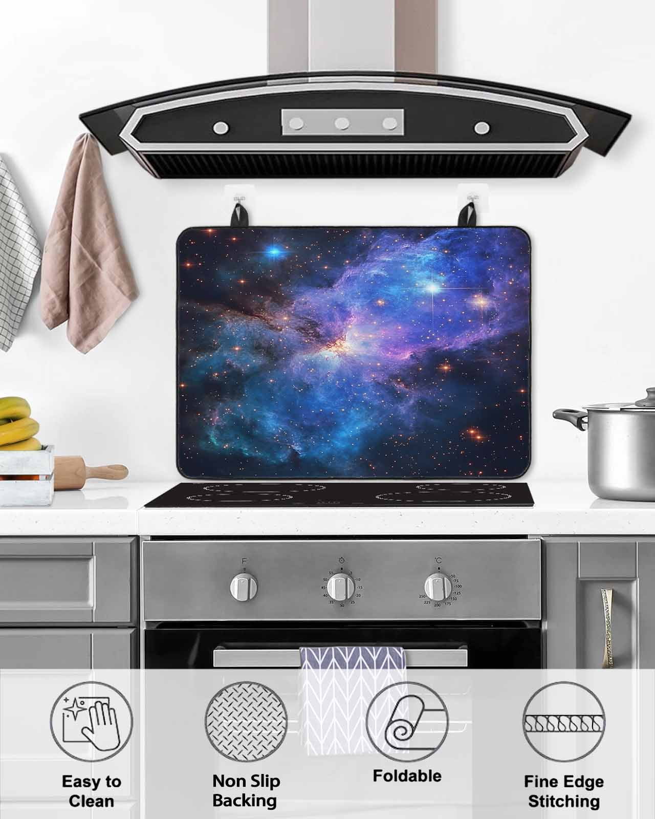 nqOlkjepod Large Induction Cooktop Protector Mat 24"x21", Blue Purple Sky Stove Top Covers for Electric Stove, Modern Abstract Stars Decorative Stove Burner Cover Mats, Glass Top Stove Cover