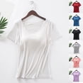 thumbnail image 5 of AherBiu Pajama Tops for Women Comfy Tshirt with Built in Bra Short Sleeve Crewneck Stretch Yoga Tops Blouse, 5 of 6