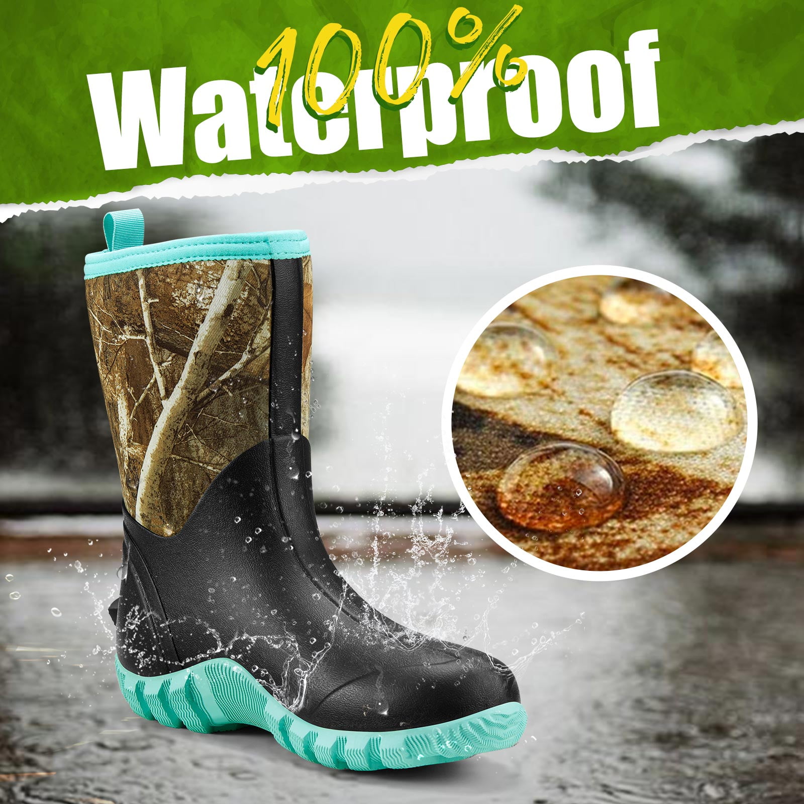 TIDEWE Rubber Boots for Women 5.5mm Neoprene Insulated Rain Boots with Steel Shank Waterproof Mid Calf Hunting Boots Durable Rubber Work Boots for