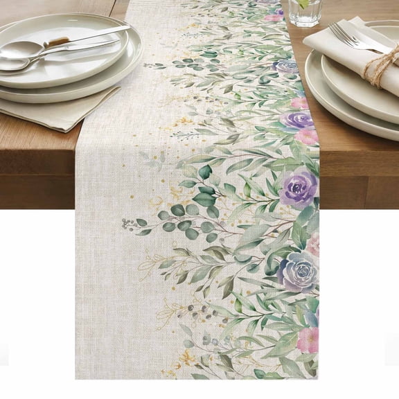Eucalyptus Leaves Table Runner - 90 Inch Long, Kitchen Dining Table Runner Dresser Scarves, Sage Green Summer Botanical Weeping Farmhouse Decor for Coffee Tables Wedding Party Banquet