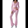 thumbnail image 1 of Conjunto Deportivo de 2 Piezas para Mujer, Camiseta de Larga, Pantalones Acampanados con Solapa, Chándal Informal, Rosa, Talla L, 1 of 8