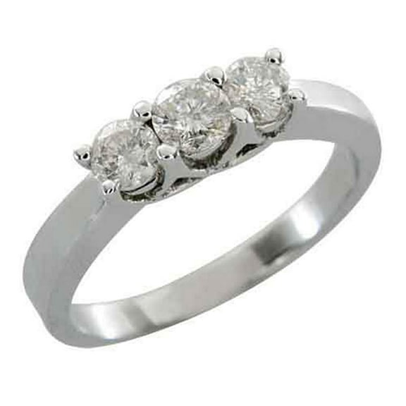 14k White Gold .75 Carats Round Past Present Future 3 Stone Diamond Ring