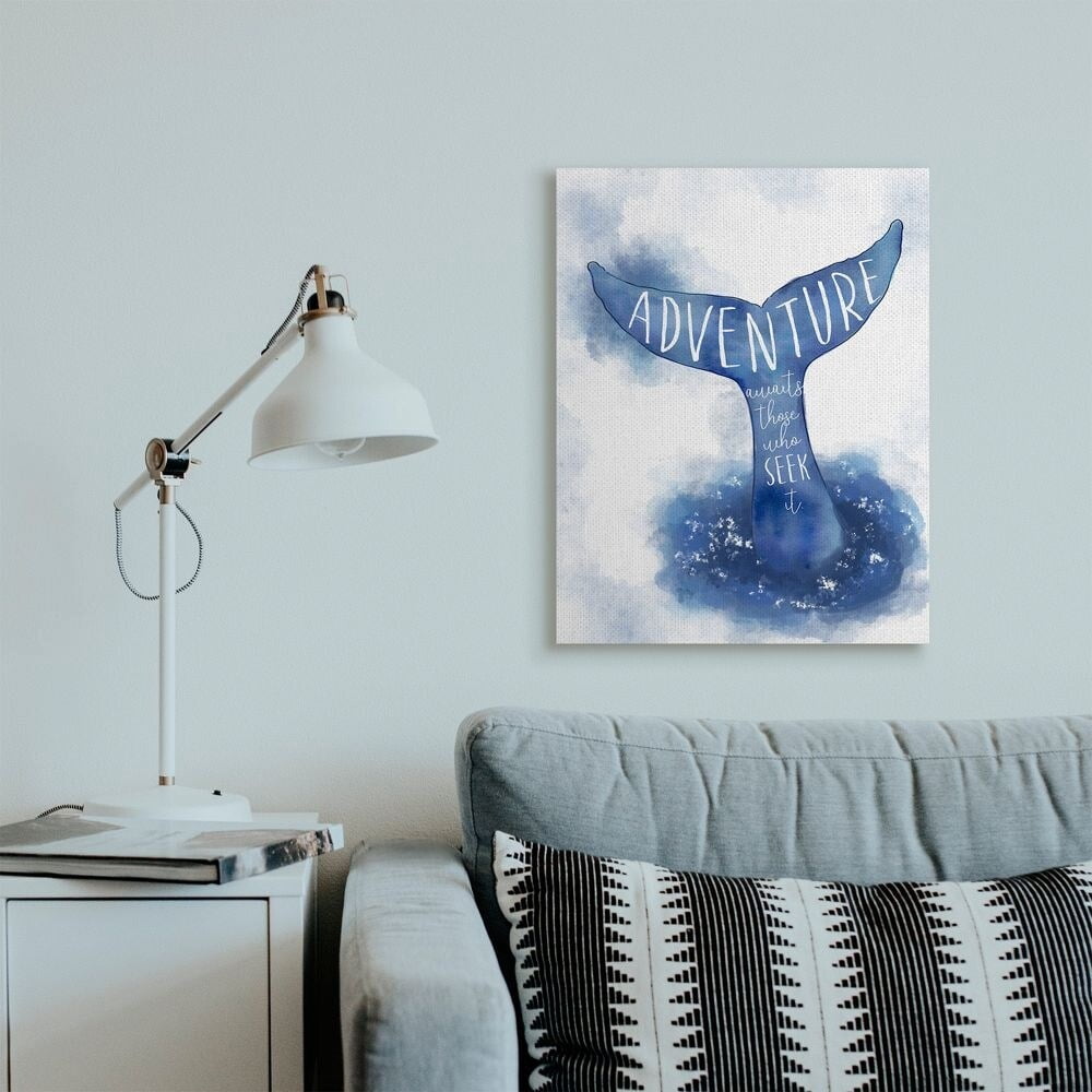 Stupell Industries Adventure Awaits Phrase Whale Tale Ocean Animal Inspiration Canvas Wall Art Design by Ziwei Li, 36" x 48"
