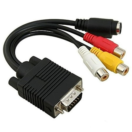 - 2 Pcs VGA 15-pin Male to S-Video 4-Pin / 3 Adapter Cable For PC Laptop, This VGA to S-Video + 3 RCA Adapter connects your PC / Laptop to LCD projector, HDTV, or any.., By RCA,USA