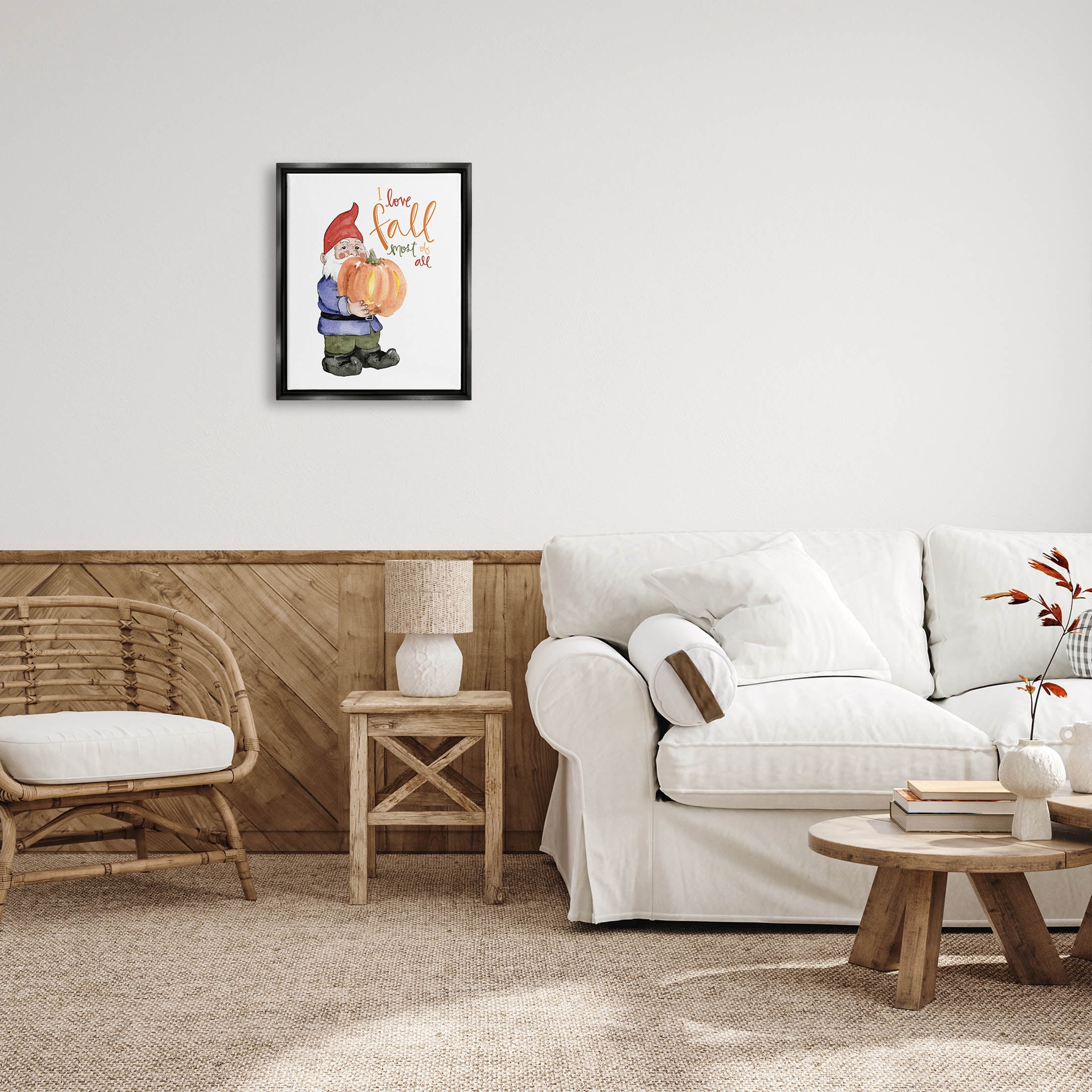 Stupell Industries I Love Fall Most Of All Gnome Graphic Art Jet Black Floating Framed Canvas Print Wall Art, Design by Dogwood Portfolio