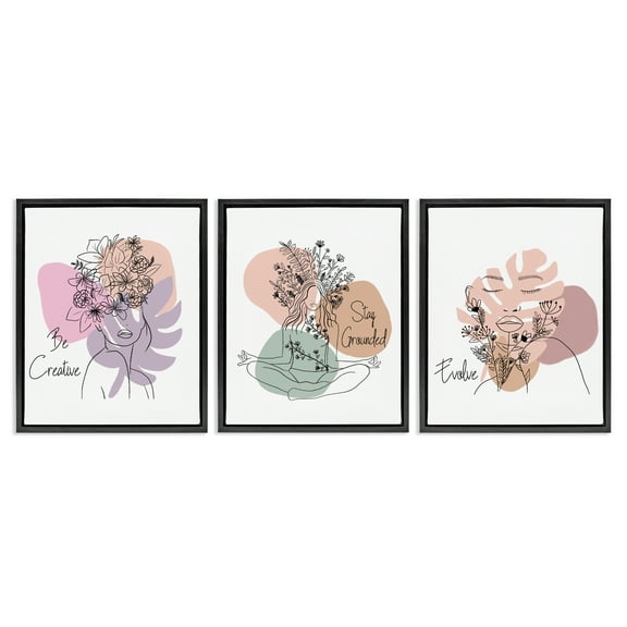 Stupell Industries Creative Inspirational Phrases People Painting Black Floater Framed Canvas Art Print Wall Art, 17 x 21, Set of 3