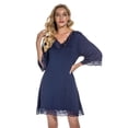 thumbnail image 1 of Pijama sexy de encaje con escote en V de algodón puro para el hogar, camisón holgado de manga tres cuartos para mujer de talla grande, 1 of 6