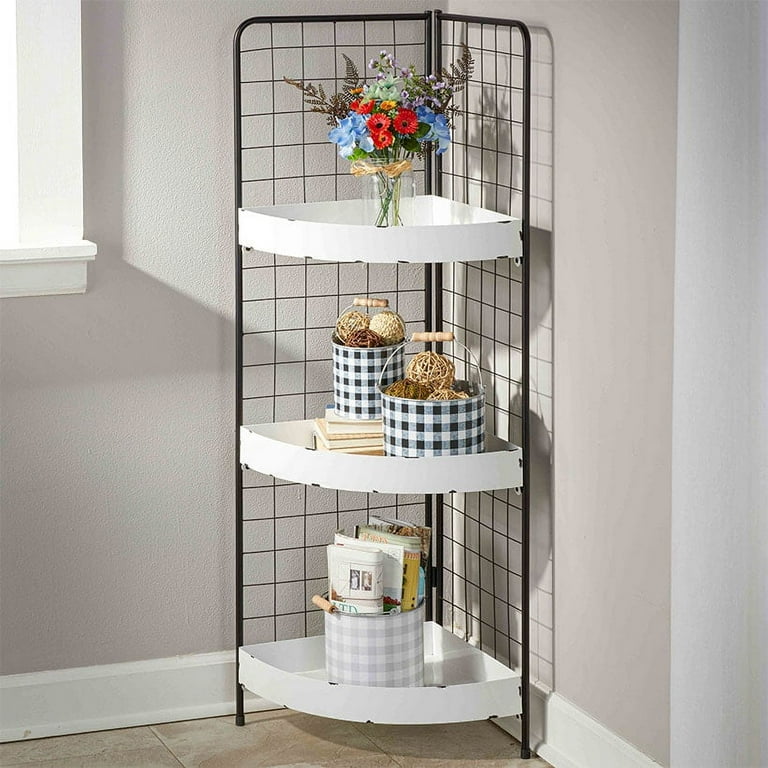 Metal Corner Shelf 3 Tier Rustic Farmhouse Shelving Display Unit White