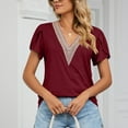 thumbnail image 5 of Odeerbi V Neck T-Shirts for Women 2025 Recreational Short Sleeve Tops Burgundy, 5 of 8