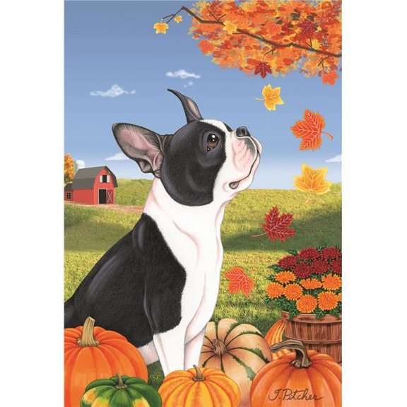 Best of Breed TP670321 Boston Terrier Autumn Leaves Garden Flag