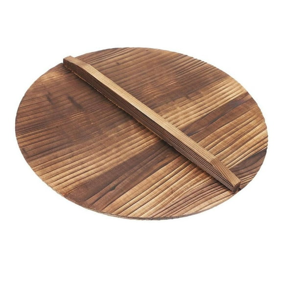 WeiLaiKeQi Wood Pan Lid Thickened Kitchen Accessory Anti Scalding with Handle Wok Cover 32cm