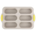 thumbnail image 3 of 6-Slot Silicone Baguette Pan,Non-Stick French Bread Baking Pan for Hoagie Homemade Rolls,Silicone Loaf Baking Pan,Silicone French Bread Loaf Baking Mould,Professional Hot Dog Bun Tray Mold,Khaki, 3 of 4