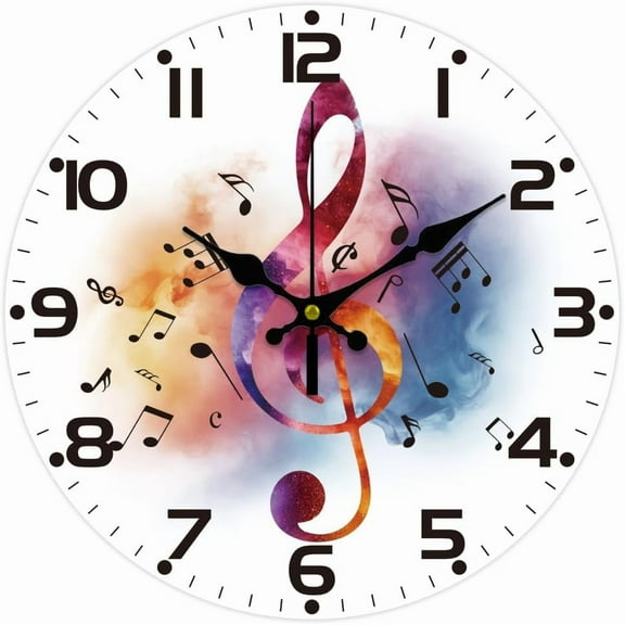 Colorful Notes Wall Clock Non-Ticking Clock 12 Inch Round Decorative Clocks Printed Wall Clock
