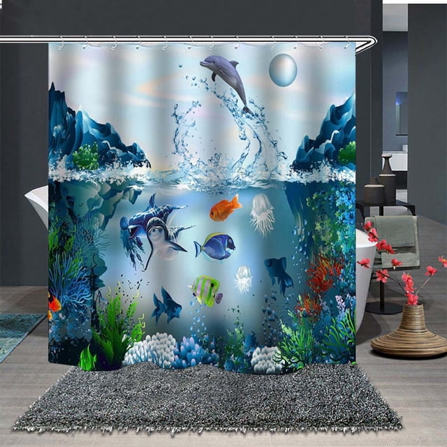 Cortina de ducha de poliéster con impresión digital 3D de Underwater World, resistente al agua, para el hogar