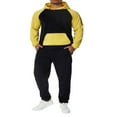 thumbnail image 2 of Men‘s Fitness Sports Pants Set Contrast Color Patchwork Drawstring Hooded Large Pocket Sweater + High Stretch Pants, 2 of 9