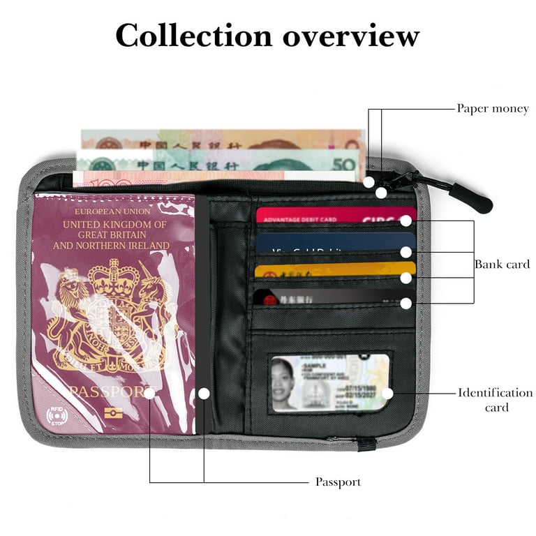 Portafoglio Da Collo RFID Impermeabile - Tessuto Nylon, Grigio Chiaro, Per Viaggi E Sicurezza