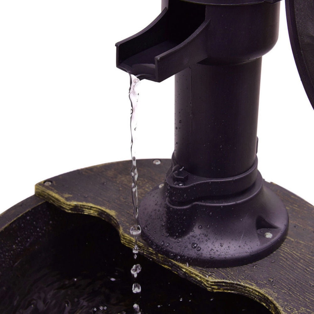 GVN 2 Tiers Outdoor Barrel Waterfall Fountain with Pump