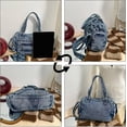 thumbnail image 6 of Sunyuer Women Vintage Washed Denim Shoulder Bag, Multi Pockets Large Capacity Hobo Tote Purse, Detachable Adjustable Crossbody Strap Casual Denim Handbag for Daily Commute Travel, 6 of 7